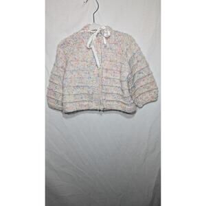 Hand Made Toddler Knit Confetti Hooded Cardigan Fits 1-2y Best cottage Soft Girl